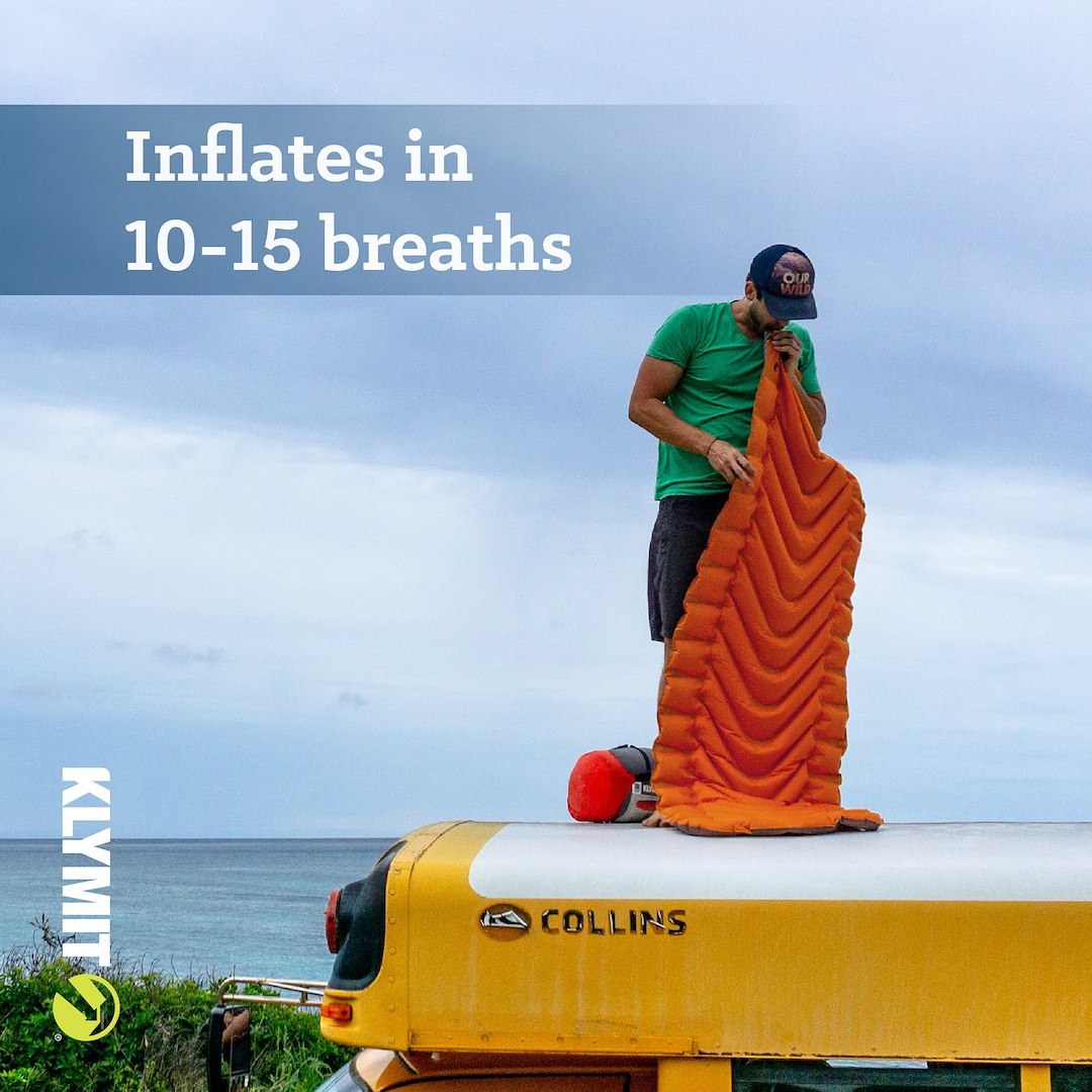 Klymit Sleeping Pad, Insulated Static V™, Inflatable, Manual Inflation Using Breath, V-Chamber Design – 06IVCY02C