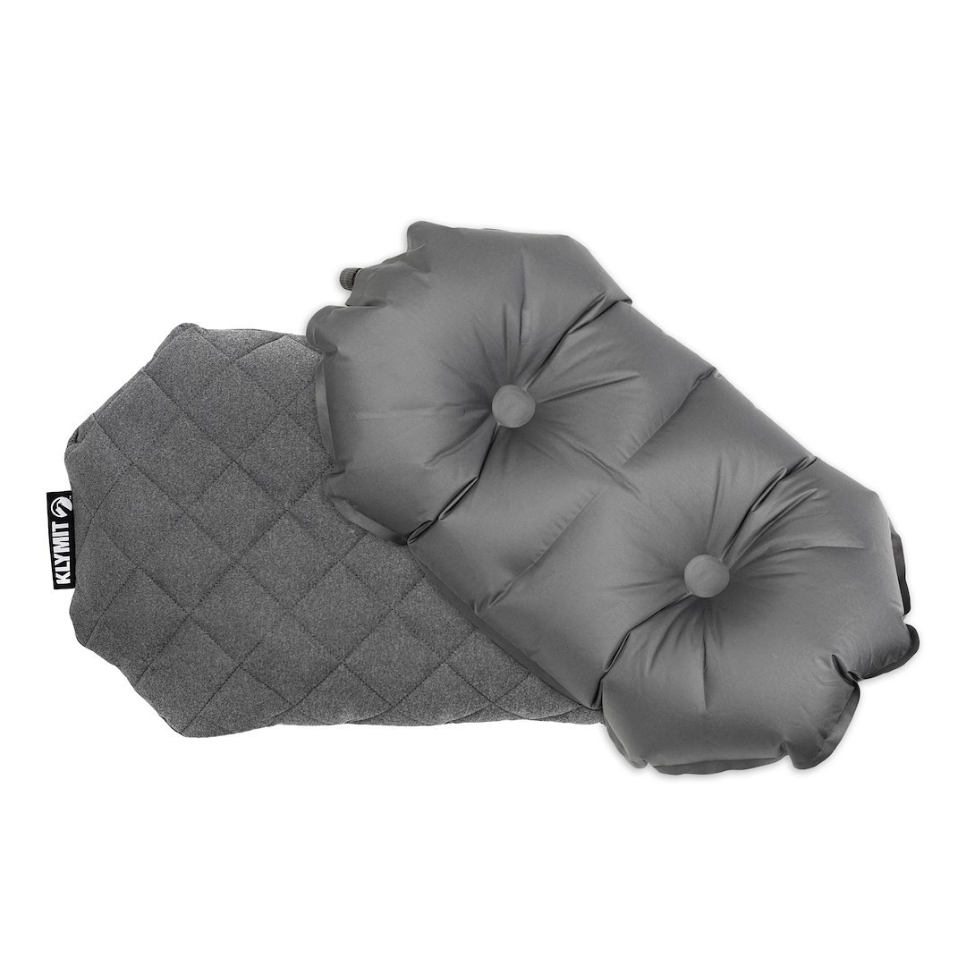 Klymit Pillow, Luxe™, Extra Large, Inflatable, 75D Polyester, Lofty Support, Gray, 22 Inch Length X 12-1/2 Inch Width X 5 Inch Height – 12LPGY01D
