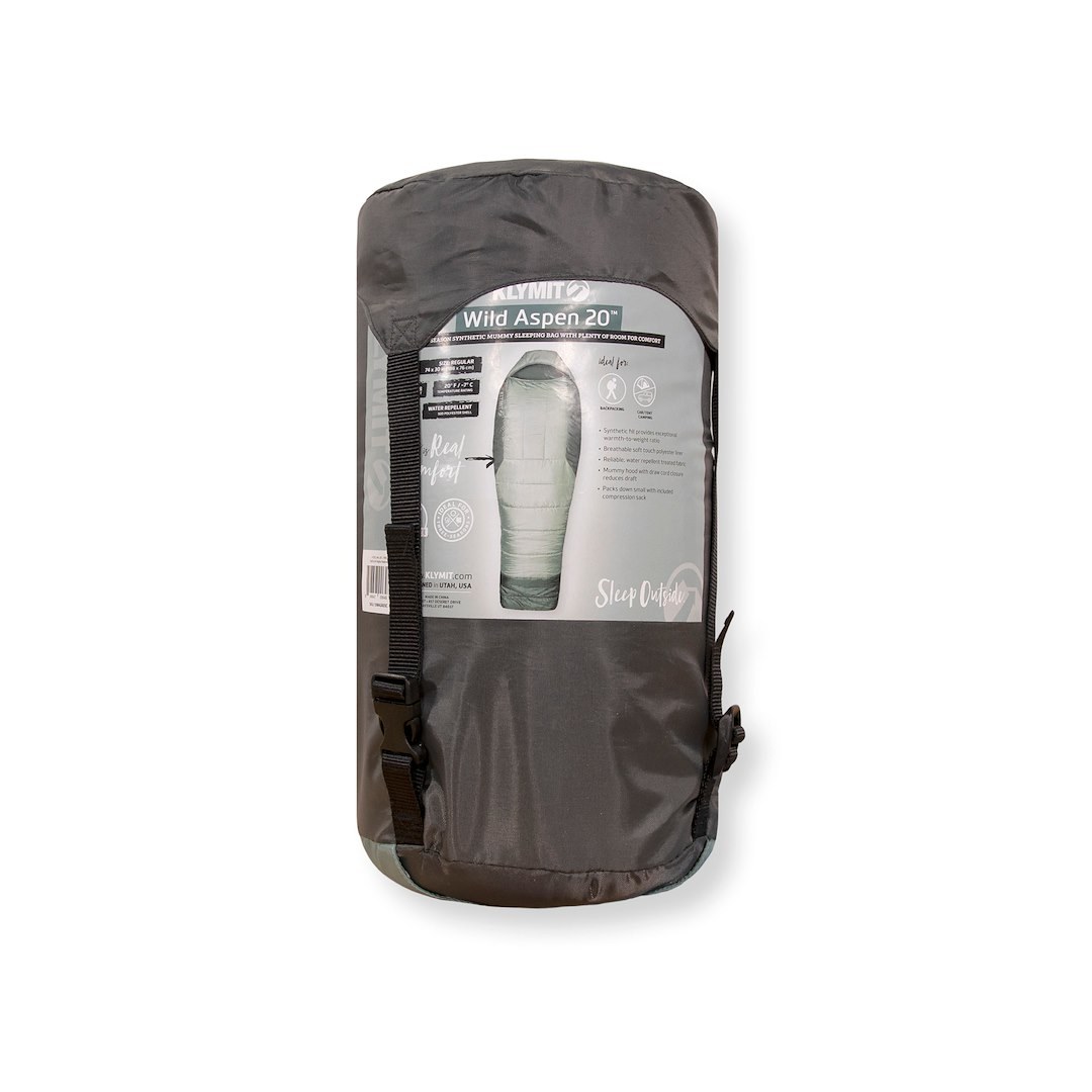 Klymit Sleeping Bag, Wild Aspen 20™, For 1 Person, Regular, 74 Length X 30 Inch Width Mummy Shape, For Temperature 20 Degree Fahrenheit – 13WAGR20C