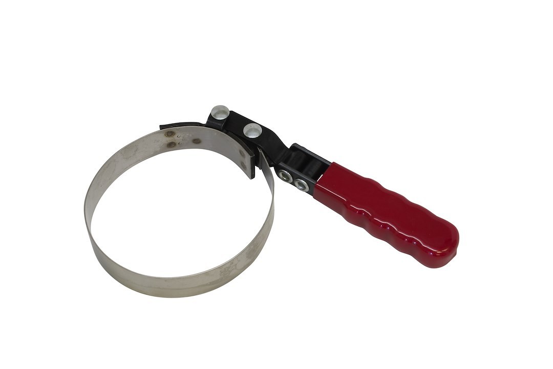 Lisle Oil Filter Wrench, Fits 4-1/8 Inch to 4-1/2 Inch Filters, Band Type, 1 Inch Wide Band, Stainless Steel Band/ Vinyl Handle Swivel Grip – 53250