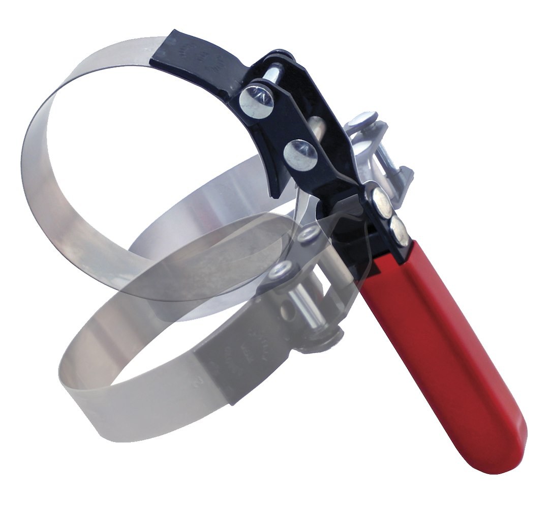 Lisle Oil Filter Wrench, Fits 3-1/2 Inch to 3-7/8 Inch Filters, Band Type, 1 Inch Wide Band, Stainless Steel Band/ Vinyl Handle Swivel Grip – 53500