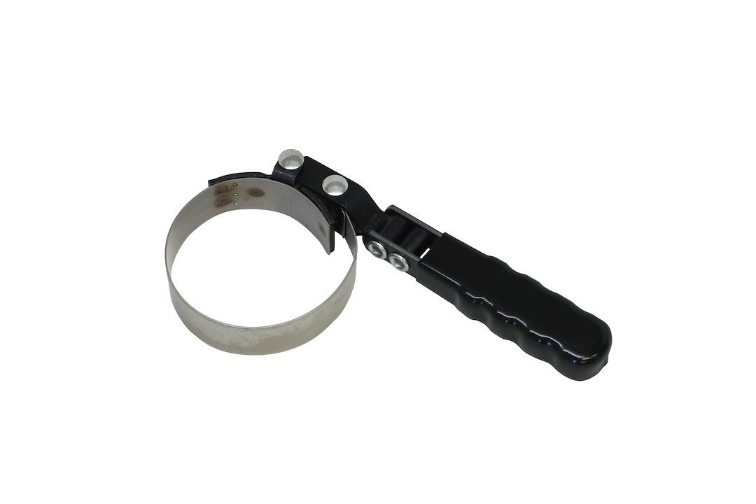 Lisle Oil Filter Wrench, Fits 2-7/8 Inch to 3-1/4 Inch Filters, Band Type, 1 Inch Wide Band, Stainless Steel Band/ Vinyl Handle Swivel Grip – 53700