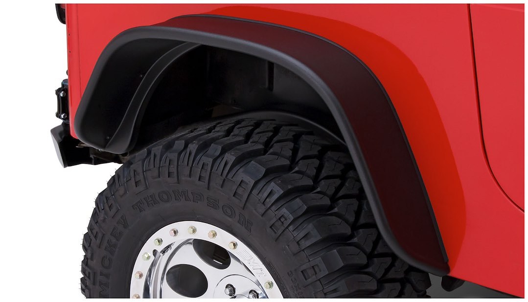 Bushwacker Fender Flare, Flat, 6 Inch Tire Coverage, Matte Black, Dura-Flex ® 2000 Tpo Textured Plastic, 1.6 Inch Flare Height, Set of 2 – 10068-07