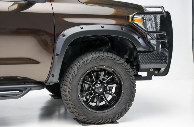 Bushwacker Fender Flare, Forge Style, Pocket/ Rivet Style, 2-1/4 Inch Tire Coverage, Black, ABS Plastic, 4-1/4 Inch Flare Height, Set of 4 – 38607-08
