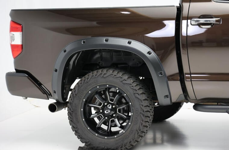 Bushwacker Fender Flare, Forge Style, Pocket/ Rivet Style, 2-1/4 Inch Tire Coverage, Black, ABS Plastic, 4-1/4 Inch Flare Height, Set of 4 – 38607-08