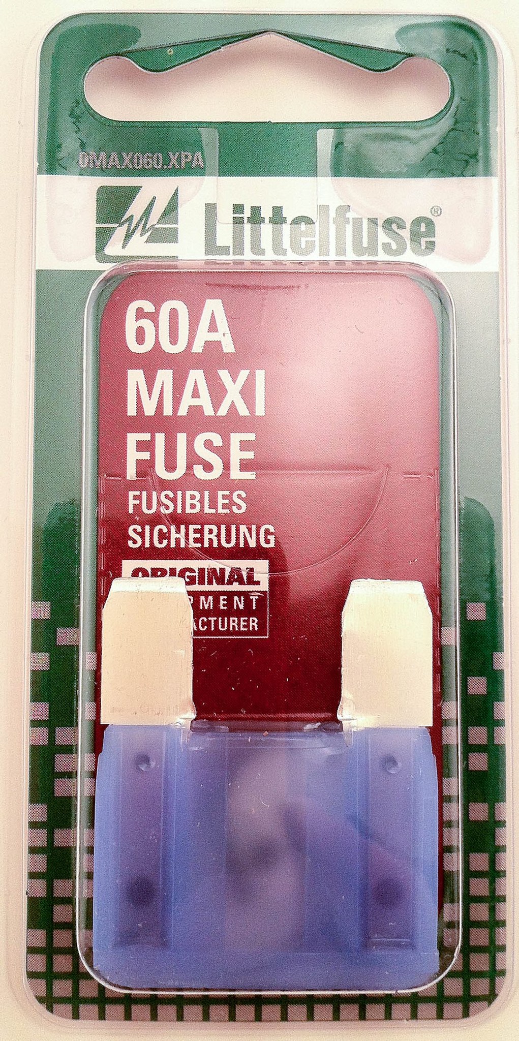 Littelfuse Fuse, Maxi, Blue Blade, 60 Amp, Slow Blow, Pack of 5, Carded – MAX60BP