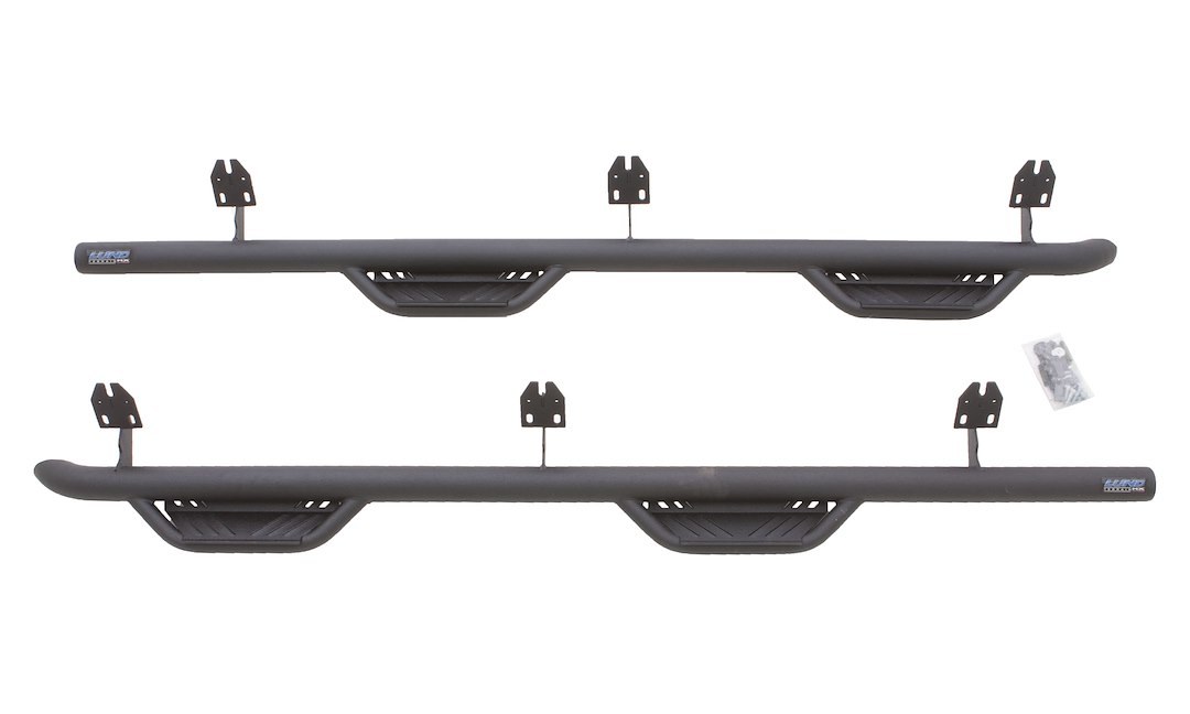Lund International Nerf Bar, Terrain Hx Step™, With Drop Down Steps, 3 Inch Round Straight, Powder Coated Wrinkle Black Steel – 34641334