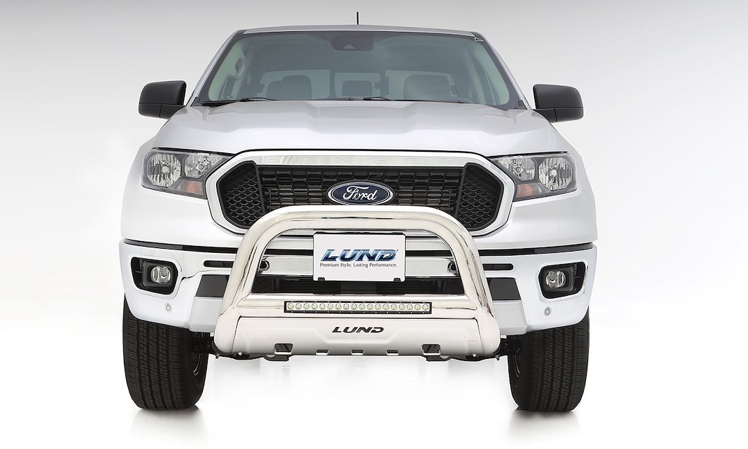 Lund International Bull Bar, Polished, Stainless Steel, 3.5 Inch Diameter, With Built IN 20 Inch LED Light Bar with Flood Beam Pattern – 47021300