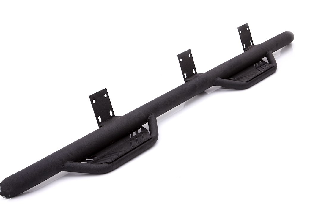 Lund International Nerf Bar, Terrain Hx™ Extreme, With Drop Down Steps, 3 Inch Round Bent, Rhino Linings ® Coated Black Steel – 54541595