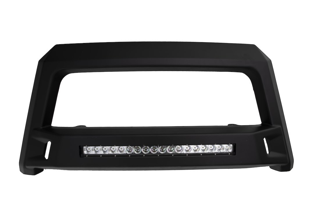 Lund International Bull Bar, Revolution ™, Textured Powder Coated, Black Matte, Steel, Chiseled Design, With LED Light Bar, Tow Hook Mount – 86521205