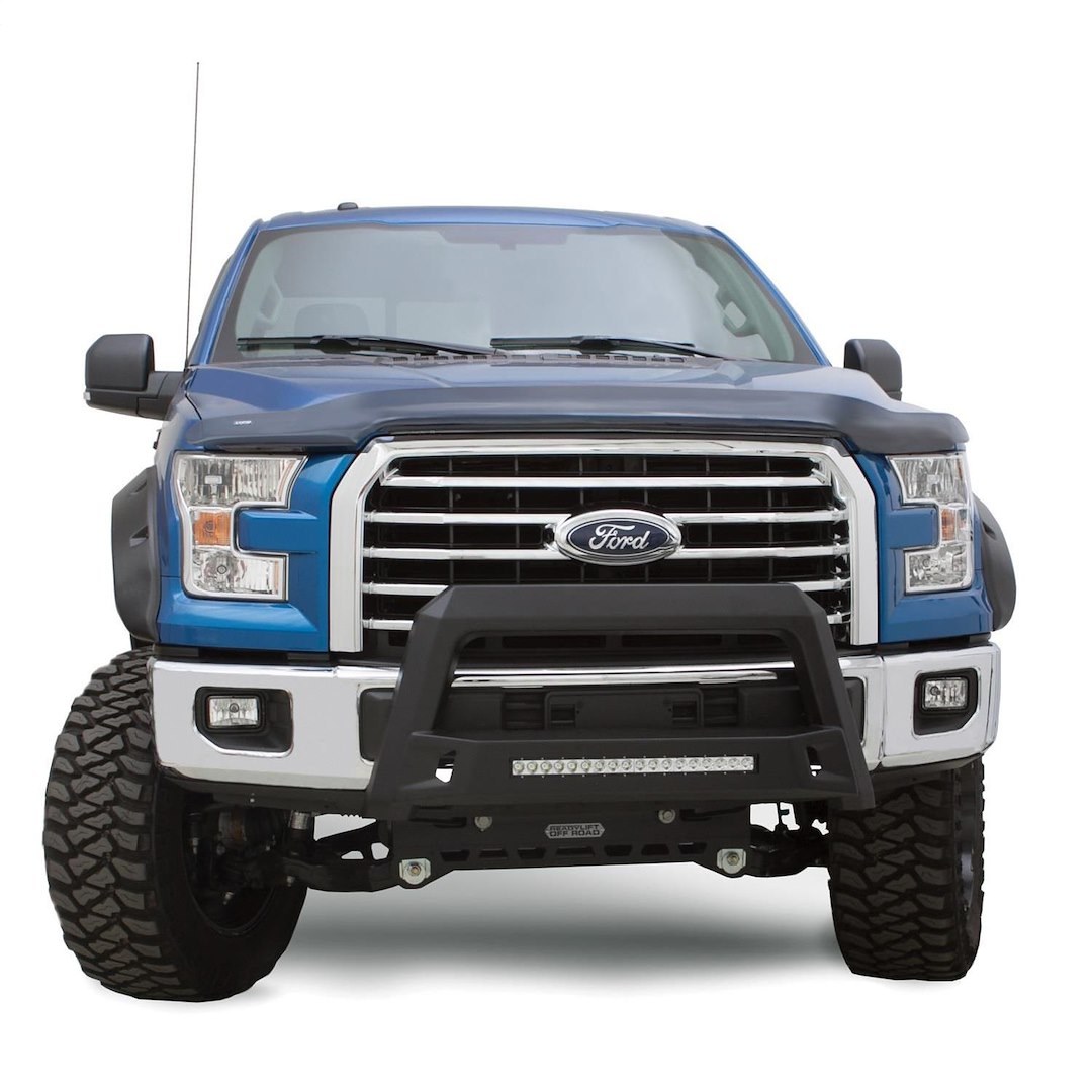 Lund International Bull Bar, Revolution ™, Textured Powder Coated, Black Matte, Steel, Chiseled Design, With LED Light Bar, Tow Hook Mount – 86521207