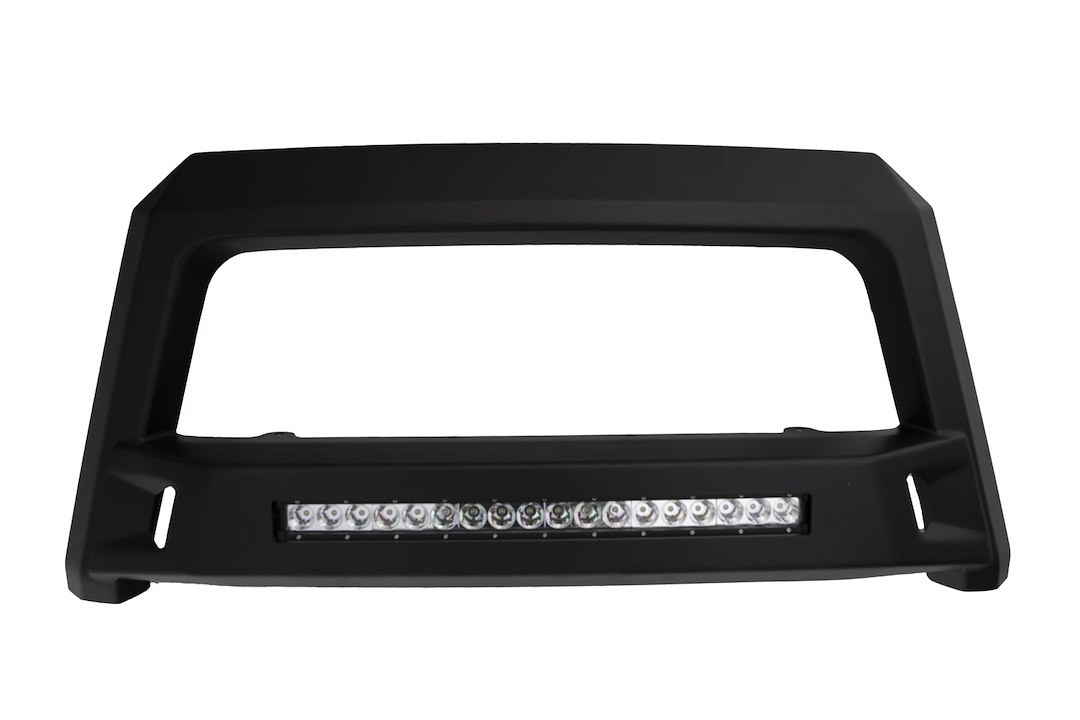 Lund International Bull Bar, Revolution ™, Textured Powder Coated, Black Matte, Steel, Chiseled Design, With LED Light Bar, Tow Hook Mount – 86521210