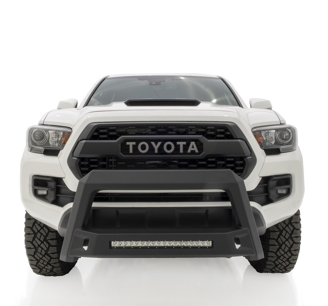 Lund International Bull Bar, Revolution ™, Textured Powder Coated, Black Matte, Steel, Chiseled Design, With LED Light Bar, Tow Hook Mount – 86521210
