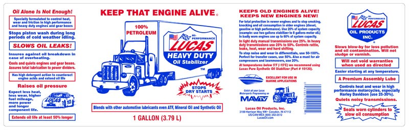 Lucas Oil Oil Additive, Heavy Duty, Use with Synthetic Oil, Use to Eliminate Dry Starts and Reduce Friction/ Heat/ Wear IN Any Type of Engine – 10002