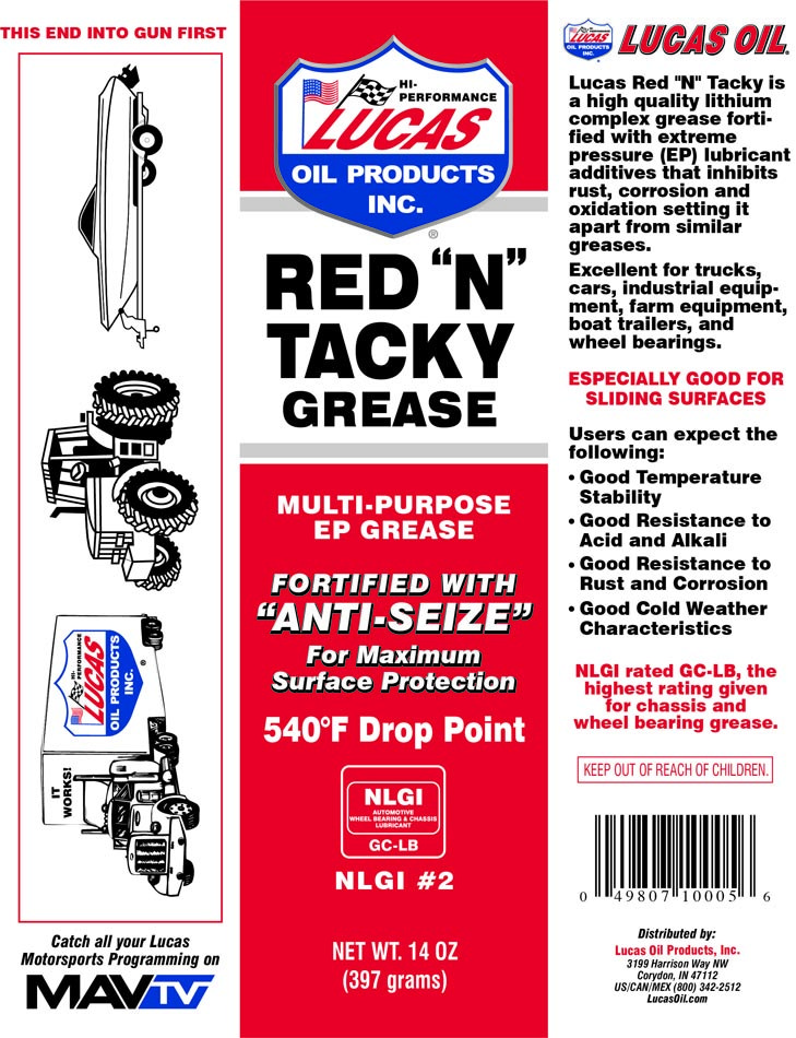 Lucas Oil Multi Purpose Grease, Red N Tacky, Lithium Complex Grease, Single, 14 Ounce Cartridge – 10005-30