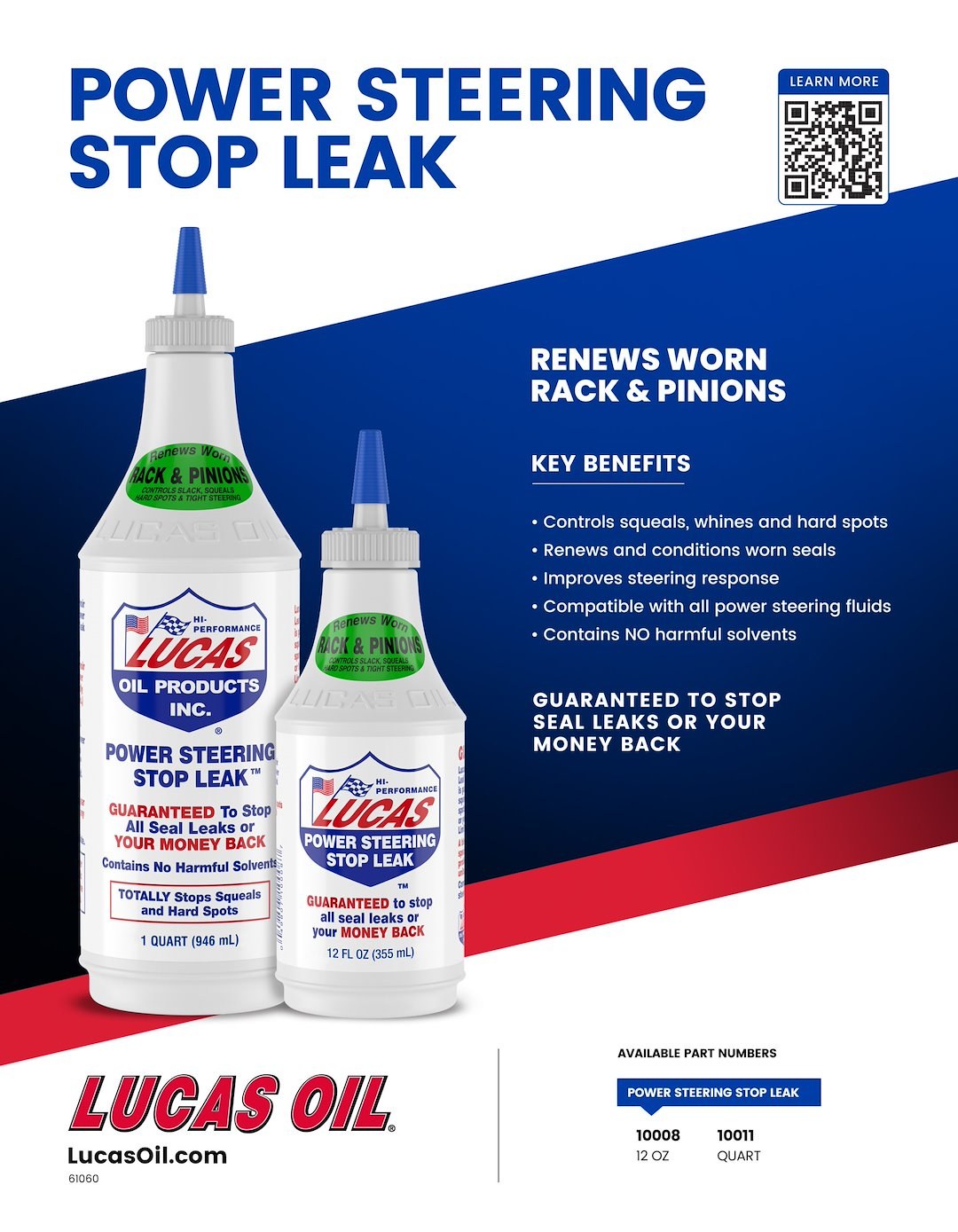 Lucas Oil Power Steering Sealer, Use to Stop Seal Leaks, 12 Ounce Bottle, Single – 10008