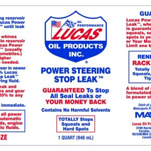 Lucas Oil Power Steering Fluid, Single, 1 Quart Bottle – 10011