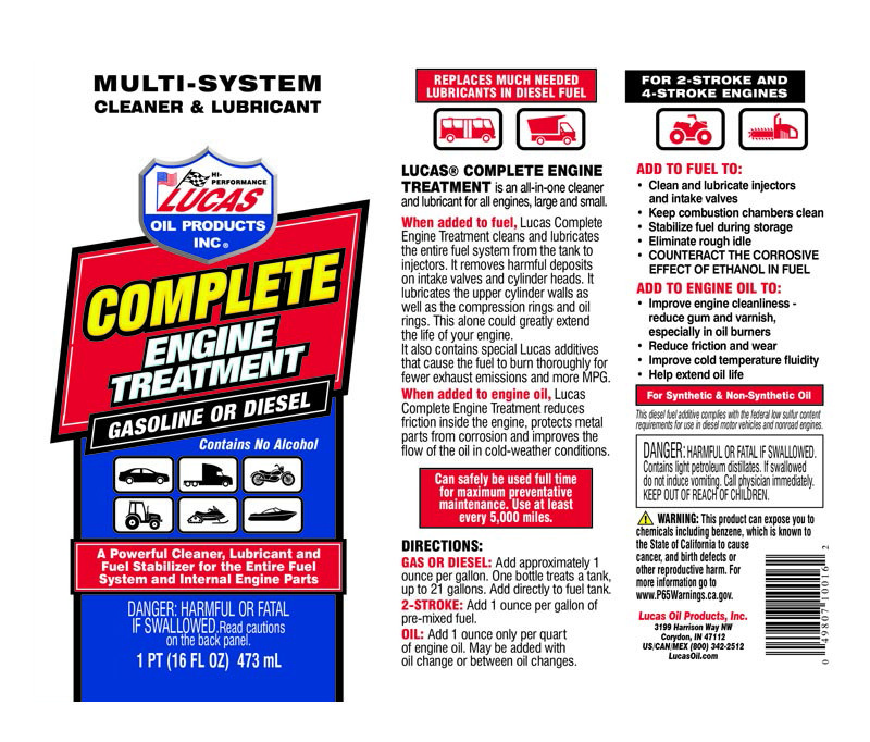 Lucas Oil Fuel System Cleaner, Use to Clean/ Lubricates and Fuel Stabilizer for Entire Fuel System and Integral Engine Parts, 16 Ounce Can – 10016