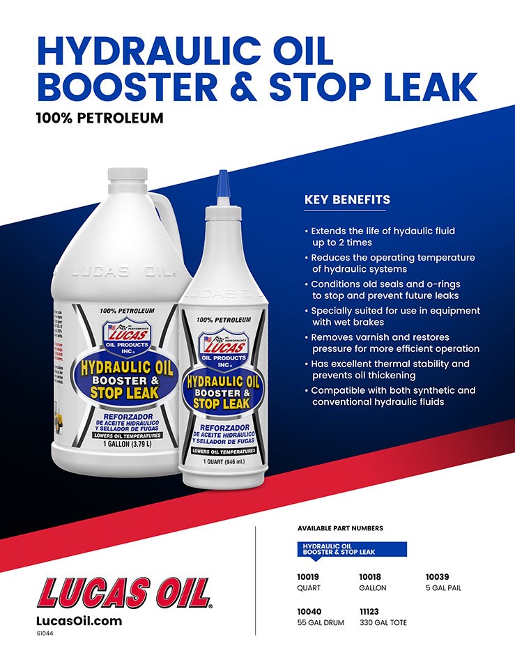 Lucas Oil Hydraulic Fluid Stop Leak, Use to Stop Seal Leaks/ Boosts Pressure/ Reduces Operating Temperatures and Increases the Life of Hoses – 10019