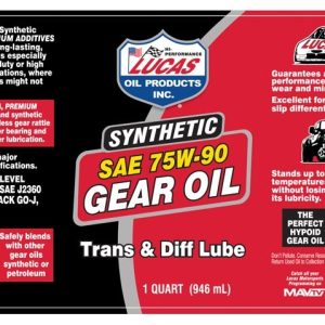 Lucas Oil Gear Oil, Single, 1 Quart Bottle, 75W-90, Synthetic – 10047