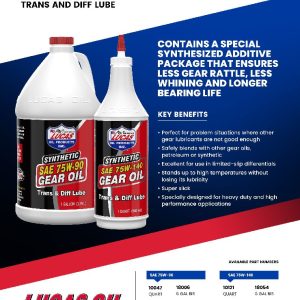 Lucas Oil Gear Oil, Single, 1 Quart Bottle, 75W-90, Synthetic – 10047