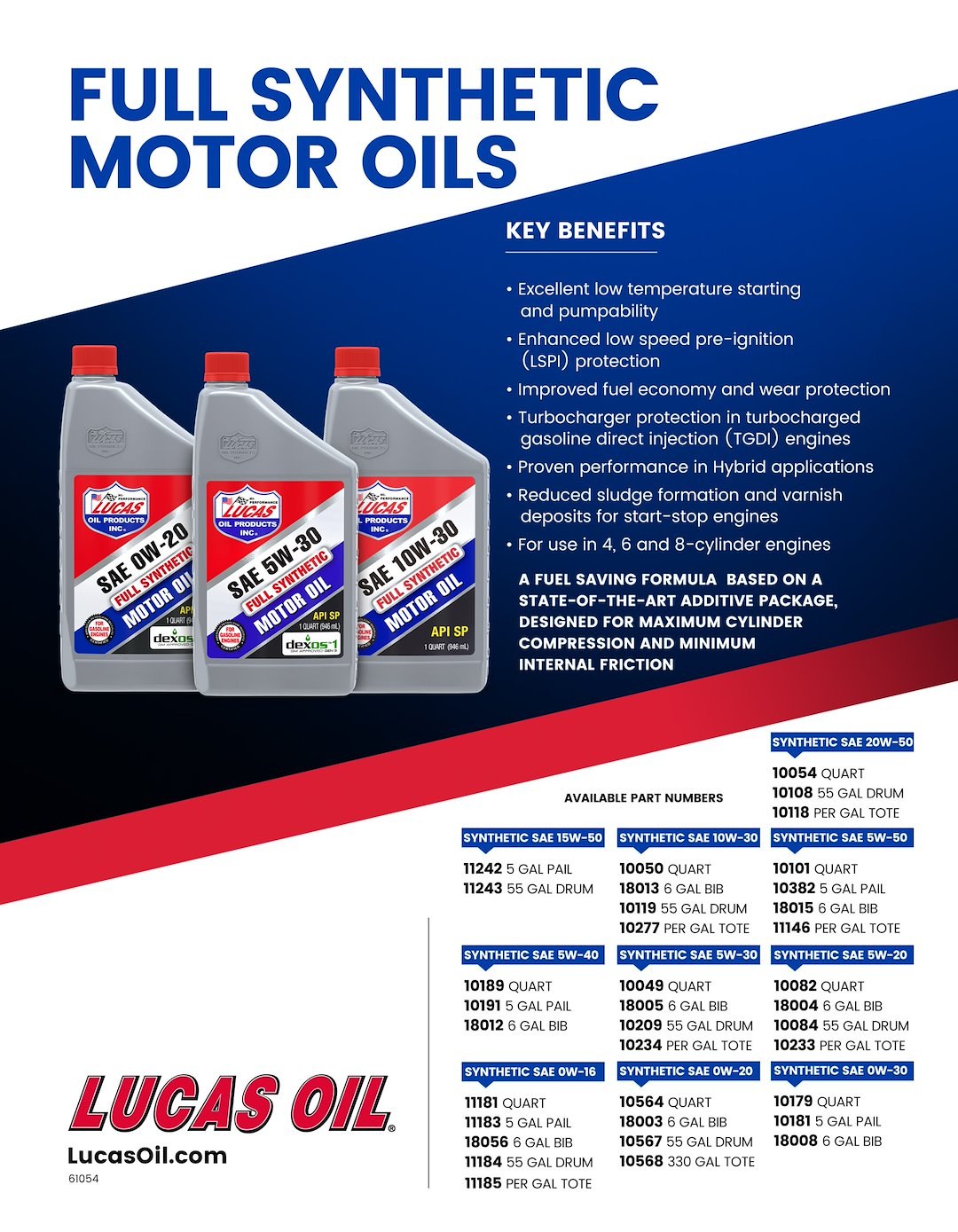 Lucas Oil Oil, SAE 5W-30, Synthetic, 1 Quart Bottle, Single – 10049