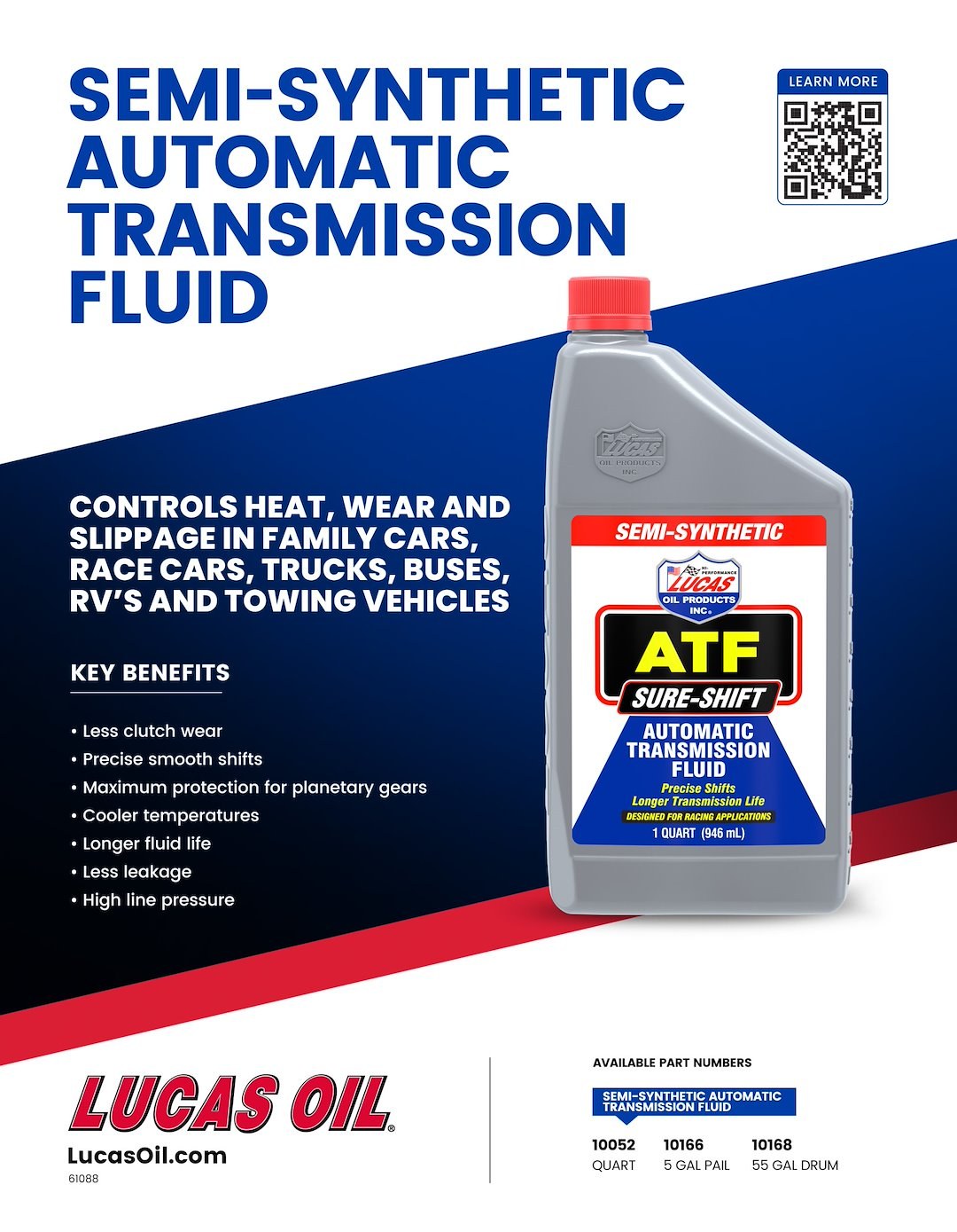 Lucas Oil Auto Trans Fluid, Semi Synthetic, 1 Quart Bottle, Single – 10052