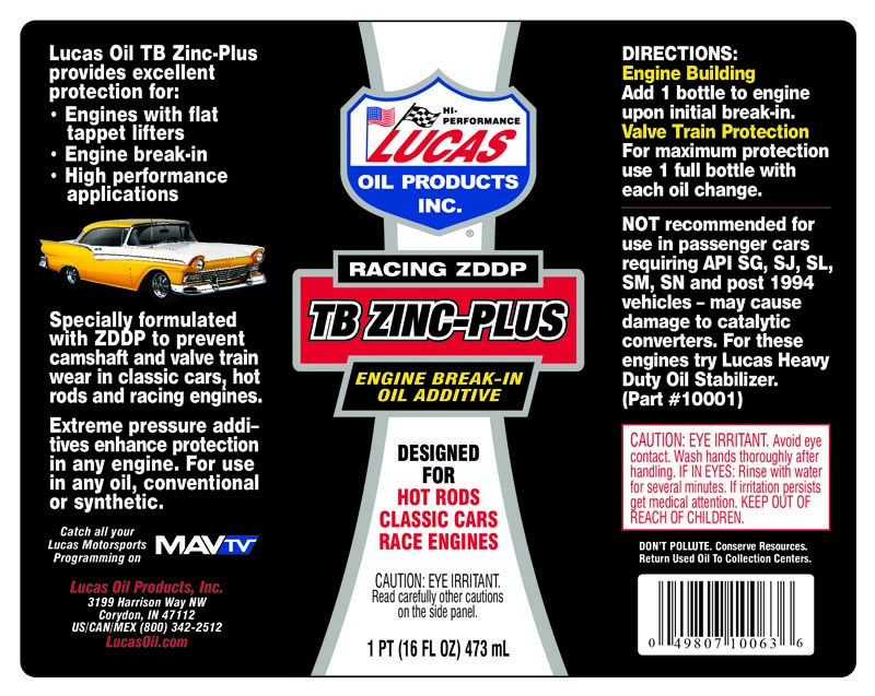 Lucas Oil Oil Additive, Use to Protect Camshaft Lifters and Valve Train During Break-IN Period of Motor, 16 Ounce Bottle, Single – 10063