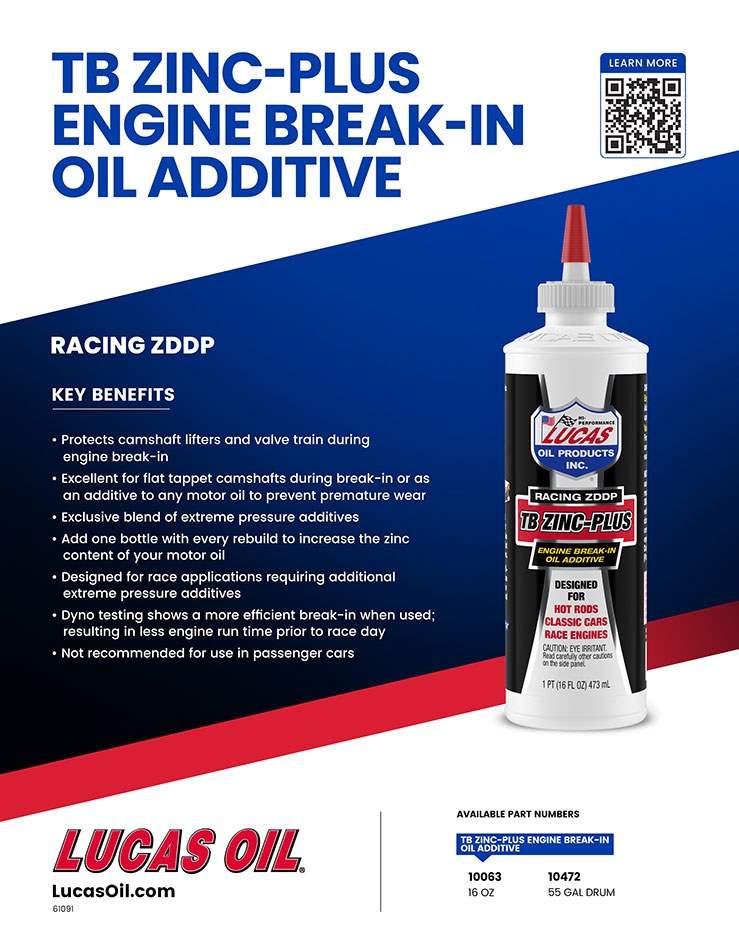 Lucas Oil Oil Additive, Use to Protect Camshaft Lifters and Valve Train During Break-IN Period of Motor, 16 Ounce Bottle, Single – 10063