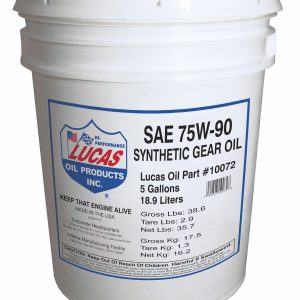 Lucas Oil Gear Oil, SAE 75W-90, Synthetic, 5 Gallon Pail, Single – 10072