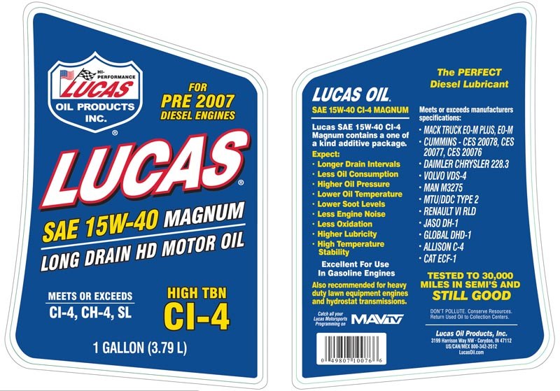 Lucas Oil Oil, SAE 15W-40, Synthetic Blend, 1 Gallon Jug, Single – 10076