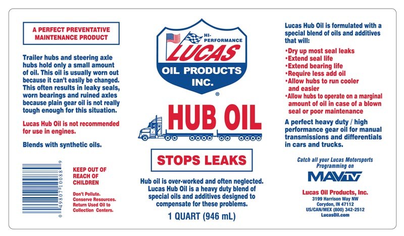 Lucas Oil Hub Oil, Used to Lubricate Hubs and Stop Hub Seal Leaks on Heavy Duty Trucks, 1 Quart Bottle, Single – 10088