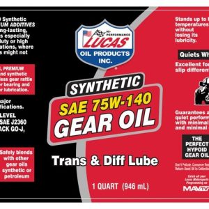 Lucas Oil Gear Oil, Single, 1 Quart Bottle, 75W-140, Synthetic – 10121