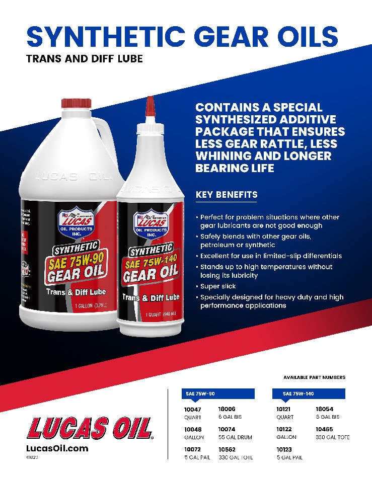 Lucas Oil Gear Oil, Single, 1 Quart Bottle, 75W-140, Synthetic – 10121
