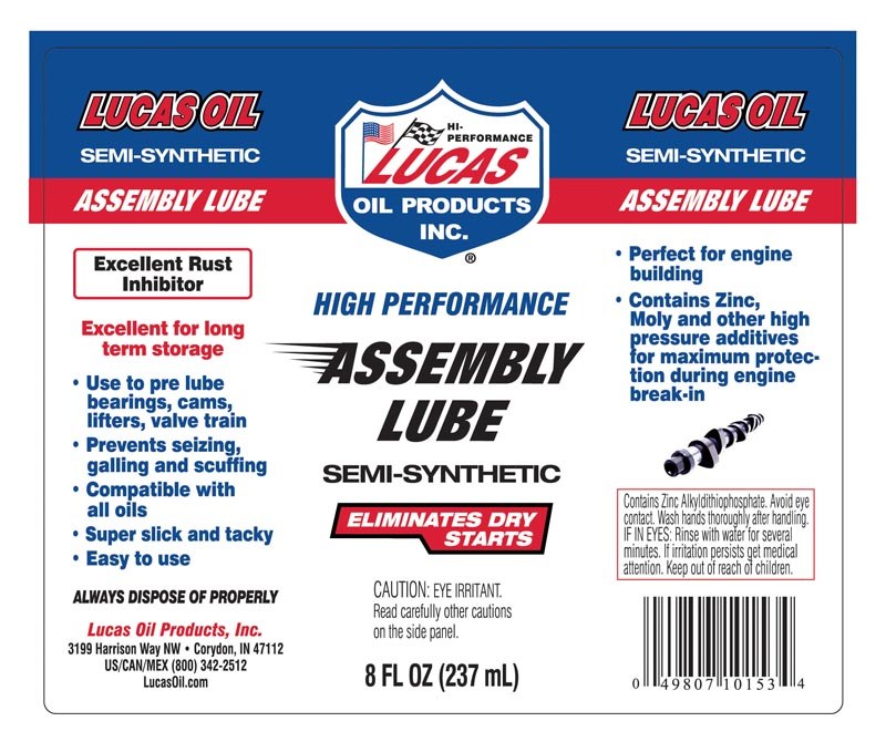 Lucas Oil Assembly Lube, Use to Pre Lube Bearings/ Cams/ Lifters/ Valve Train, Dissolves IN Oil, Single, 8 Ounce Bottle – 10153