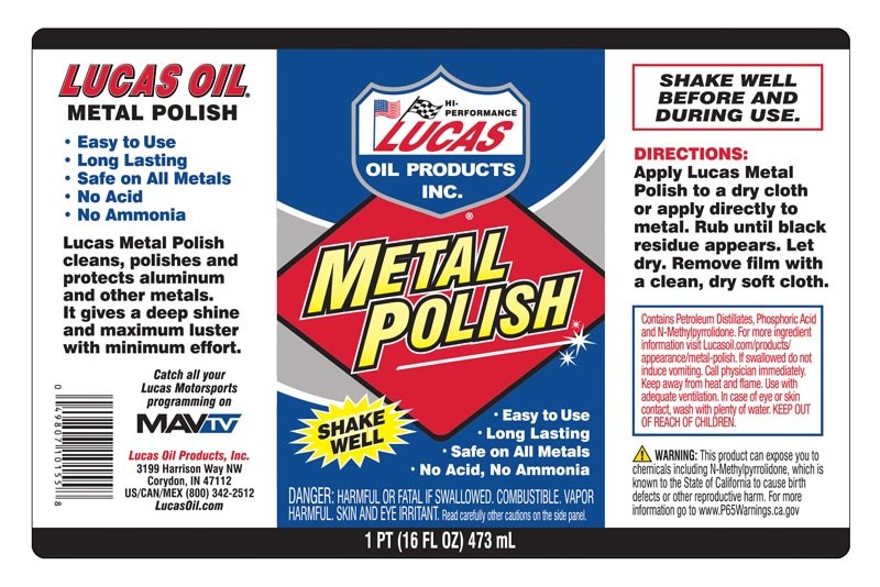 Lucas Oil Metal Polish, For Cleaning/Polishing All Metals, 16 Ounce Bottle, Liquid – 10155