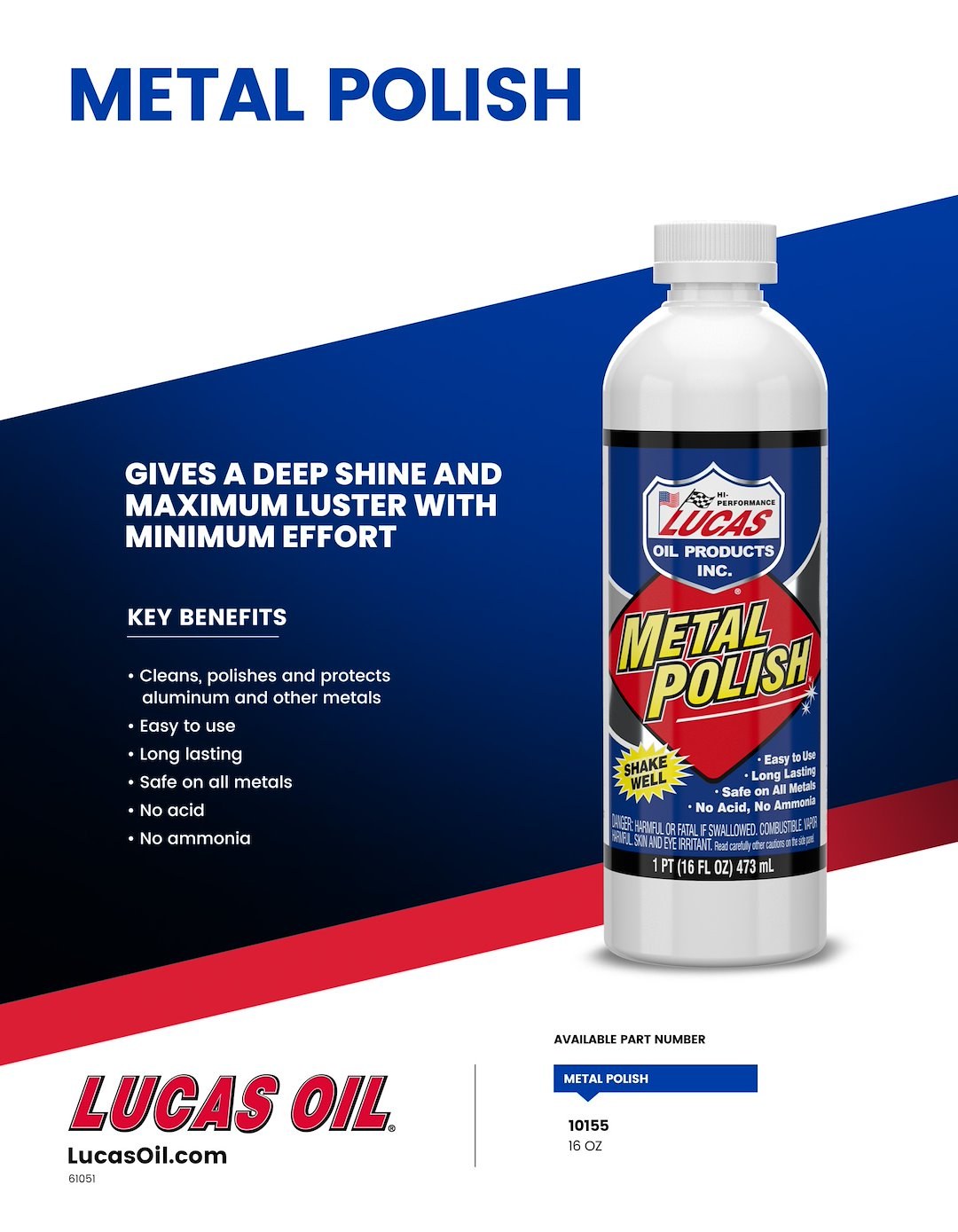 Lucas Oil Metal Polish, For Cleaning/Polishing All Metals, 16 Ounce Bottle, Liquid – 10155