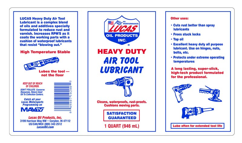 Lucas Oil Air Tool Oil, Use to Lubricate Air Tools Disperses Water, 1 Quart Bottle, Single – 10200