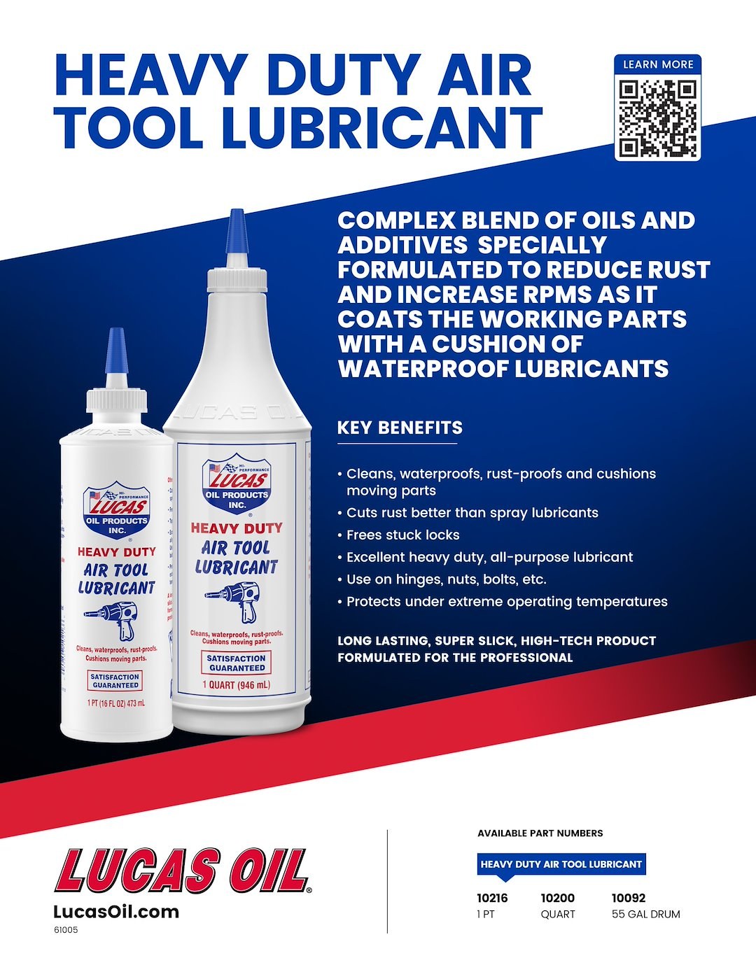 Lucas Oil Air Tool Oil, Use to Lubricate Air Tools Disperses Water, 1 Quart Bottle, Single – 10200