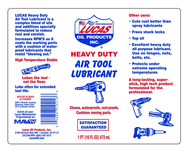 Lucas Oil Air Tool Oil, Use to Lubricate Air Tools Disperses Water, 1 Pint Bottle, Single – 10216