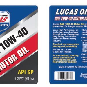 Lucas Oil Oil, SAE 10W40, 1 Quart Bottle, Single – 10275