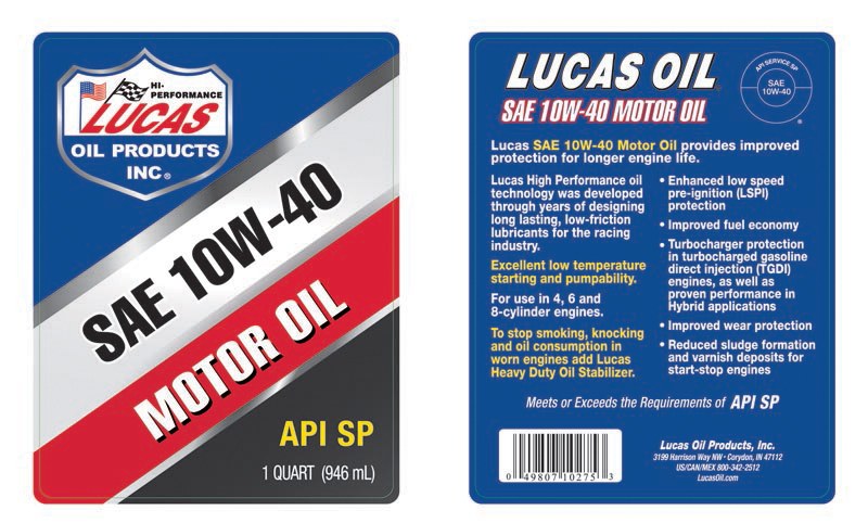 Lucas Oil Oil, SAE 10W40, 1 Quart Bottle, Single – 10275