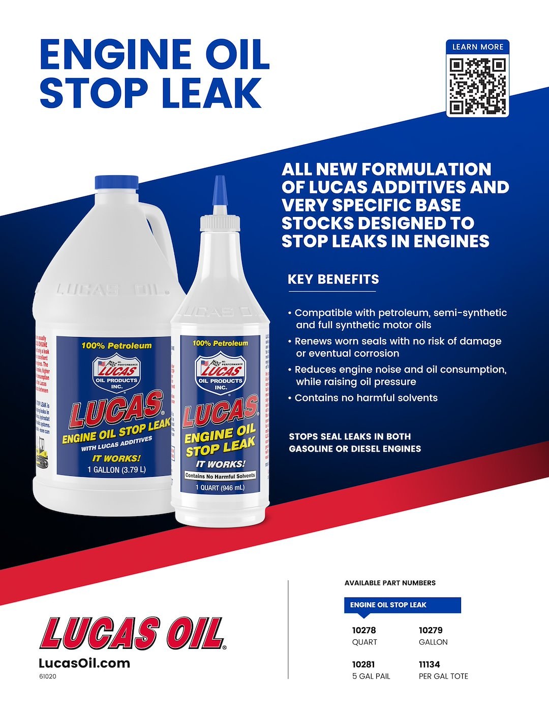 Lucas Oil Oil Stop Leak, Use to Stop Leaks IN Engine, 1 Gallon Jug, Single – 10279