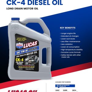 Lucas Oil Oil, SAE 15W-40, Magnum, CK-4, 1 Gallon Jug, Single – 10287