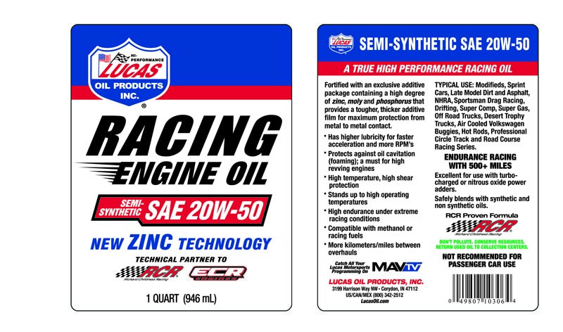 Lucas Oil Oil, SAE 20W-50, Semi-Synthetic, 1 Quart Bottle, Single – 10306