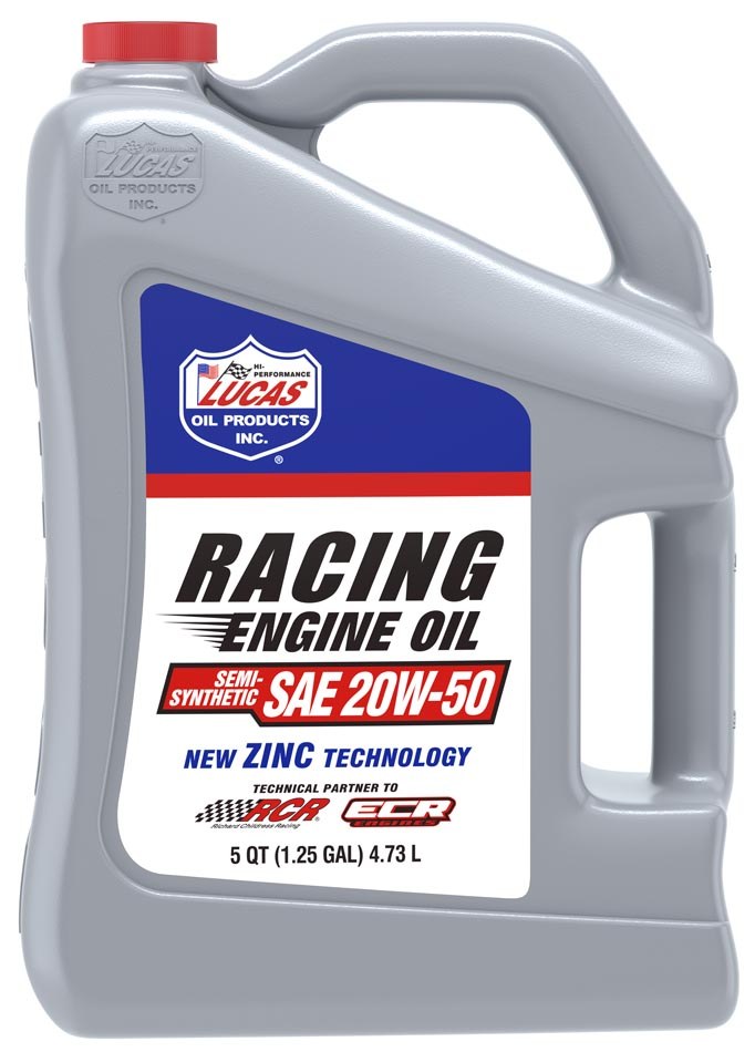 Lucas Oil Oil, SAE 20W-50, Semi-Synthetic, 5 Quart Jug, Single, Racing Only – 10378