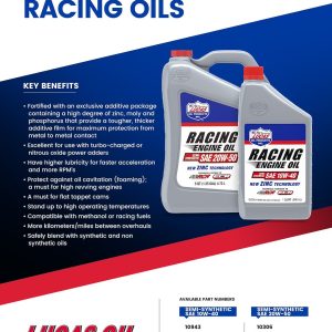 Lucas Oil Oil, SAE 20W-50, Semi-Synthetic, 5 Quart Jug, Single, Racing Only – 10378