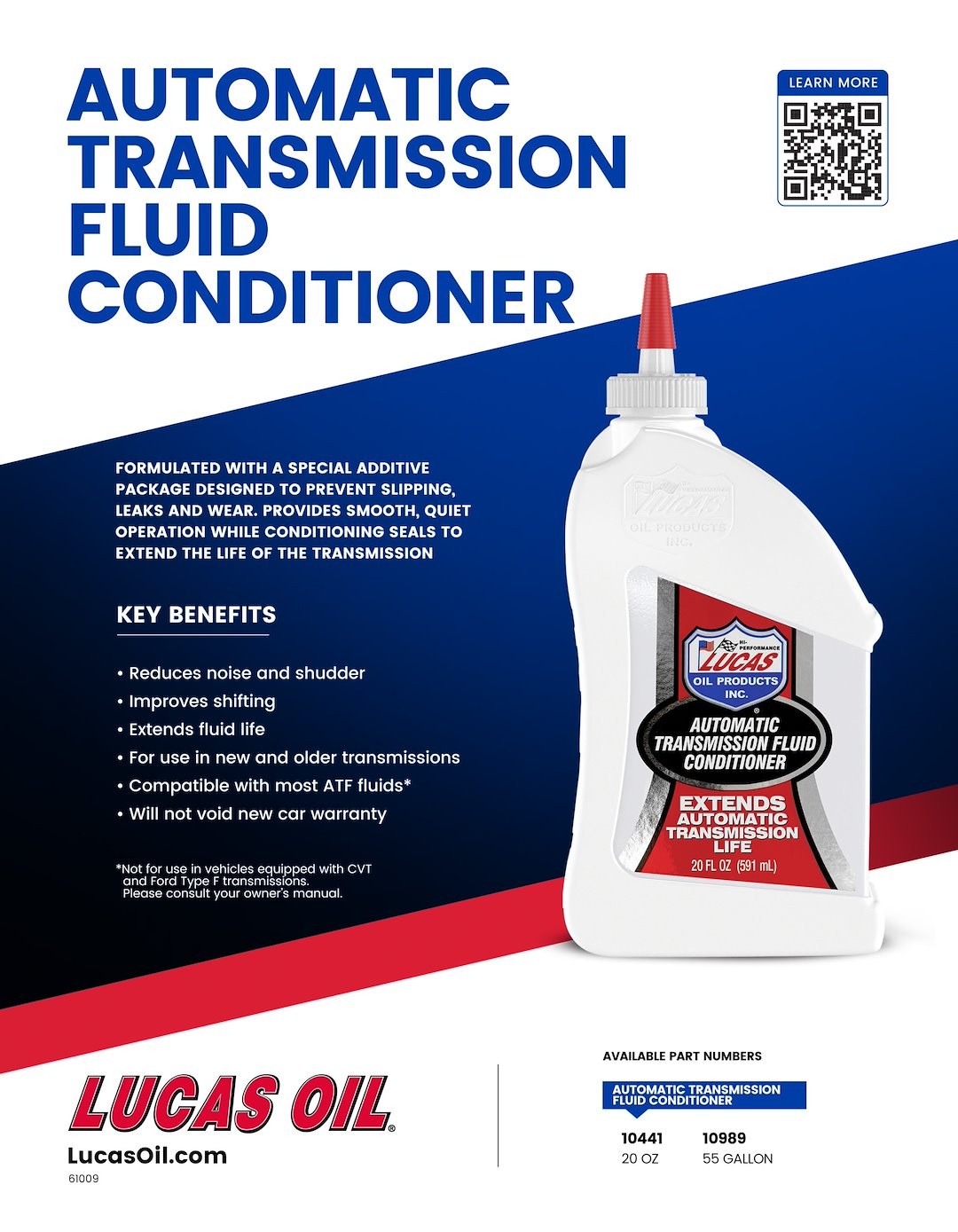 Lucas Oil Auto Trans Fluid Additive, Use to Prevent Slipping/ Leaks/ Wear IN Automatic Transmissions, 20 Ounce Can, Single – 10441