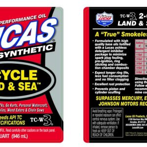 Lucas Oil Oil, Land & Sea ™, SAE TC-W3, 2-Cycle/ Semi-Synthetic, 1 Quart Bottle, Single – 10467