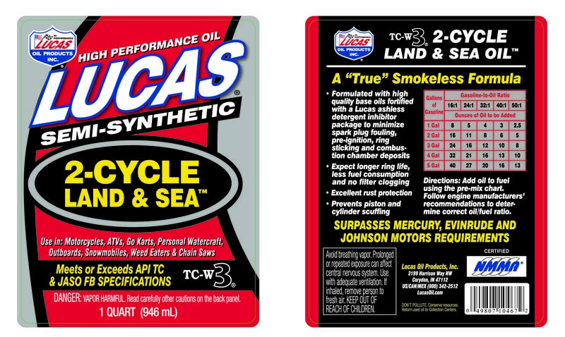 Lucas Oil Oil, Land & Sea ™, SAE TC-W3, 2-Cycle/ Semi-Synthetic, 1 Quart Bottle, Single – 10467